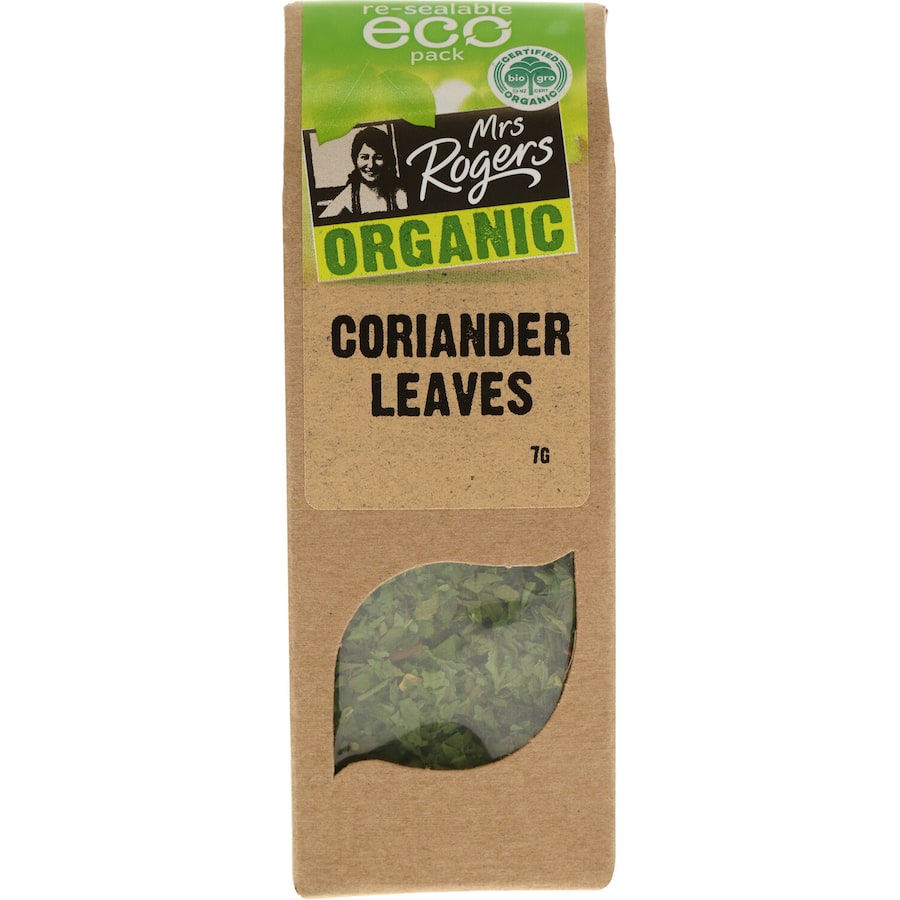 Mrs Rogers Eco Organic Coriander Leaves, 100% organic, packed with flavor for healthy, eco-friendly cooking.