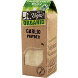 Organic garlic powder in a container, ideal for enhancing flavors in various dishes, eco-friendly and gluten-free.