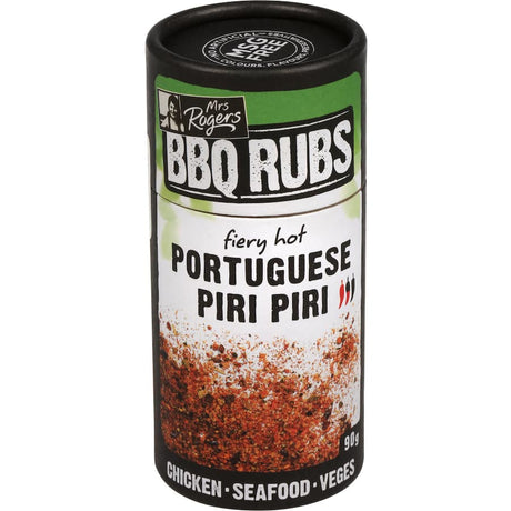 A vibrant BBQ rub with garlic, lemon, and chili for enhancing chicken, seafood, and vegetables with a fiery Portuguese flavor.