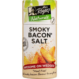 Mrs Rogers Naturals Smoky Bacon Salt, a flavorful blend of sea salt and smoky bacon essence for delicious culinary enhancements.