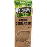 Organic ground coriander by Mrs Rogers, perfect for enhancing curries, marinades, and spice blends in your cooking.