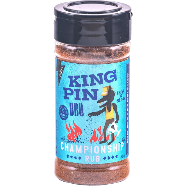 Culley's King Pin BBQ Rub Championship blend featuring spices and smokiness for delicious grilled meats.