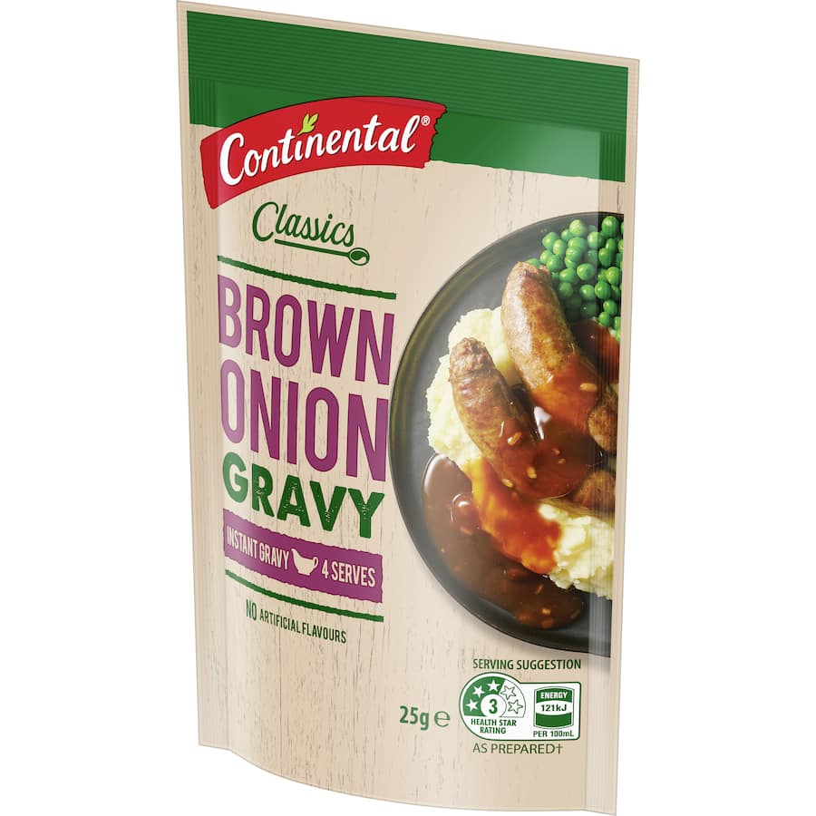 Continental Jug A Gravy Instant Gravy Mix in Brown Onion for rich, savory gravies; easy 250ml preparation, 98% fat-free.