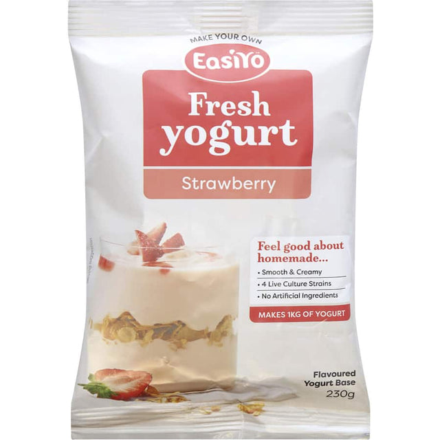 Easiyo Yoghurt Base Sweet Strawberry for creamy homemade yoghurt made with real strawberries and probiotic goodness.