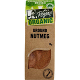 Organic nutmeg ground from Mrs Rogers, adds rich flavor to sweet and savory dishes, perfect for eco-conscious cooking.