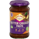 Patak's Butter Chicken Paste jar featuring a rich blend of 8 spices for authentic Indian curry, ideal for easy home cooking.