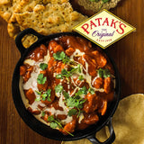 Patak's Butter Chicken Paste: a mild blend of 8 spices for flavorful Indian curry, easy to prepare, vegan-friendly, and recyclable jar.