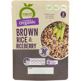 Macro Organic Brown Rice & Rice Berry: 250g package of nutty, chewy organic rice blend, rich in fiber and nutrients for healthy meals.