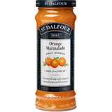 Vibrant St Dalfour Orange Marmalade jar, showcasing sweet, zesty flavor made with grape juice, perfect for breakfasts and desserts.