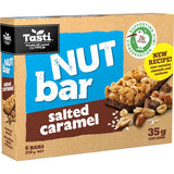 Tasti Nut Bar Salted Caramel, a gluten-free snack with real nuts and rich caramel, perfect for healthy energy on the go.