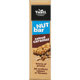 Tasti Nut Bar Salted Caramel features crunchy nuts and rich salted caramel, a nutritious and gluten-free snack for any occasion.