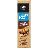 Delicious Tasti Nut Bar with salted caramel and real nuts, perfect for a nutritious, guilt-free snack on the go.