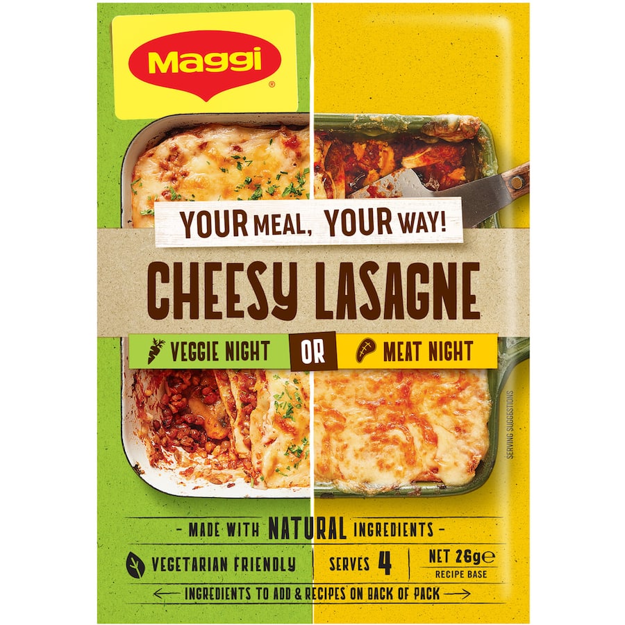 Maggi Recipe Base Cheesy Lasagne mix for easy, flavorful lasagne that suits meat lovers and vegetarians alike.