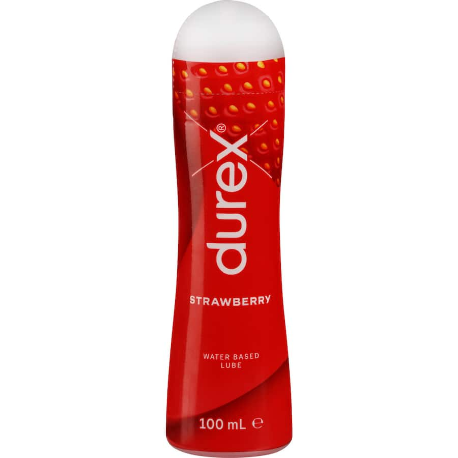 Durex Strawberry Lubricant, a sugar-free, warming lube for enhancing intimacy with fruity flavor and aroma.