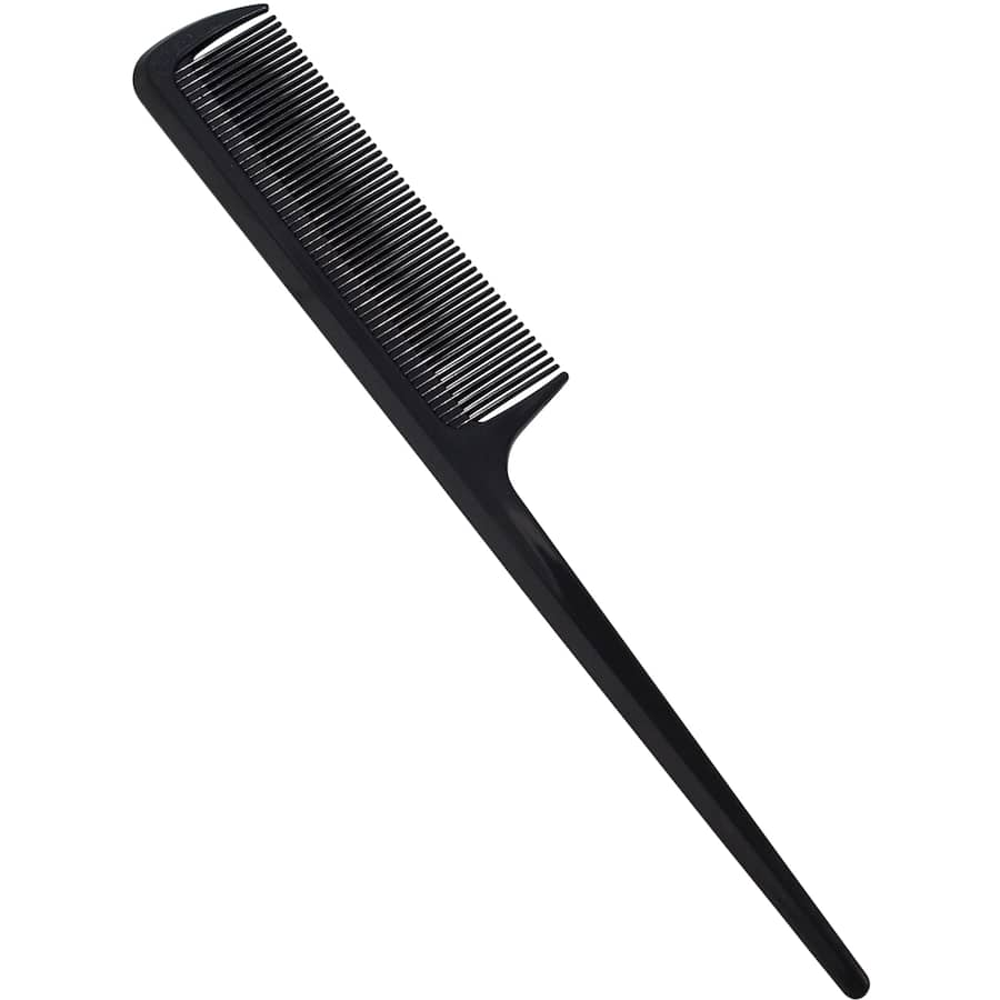 Sleek black tail comb for precision hair styling, suitable for all hair types with fine-toothed end and comfortable grip.