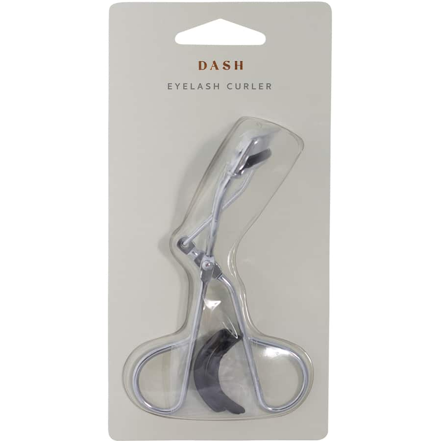 Chrome-plated Dash Eyelash Curler with ergonomic grip and silicone pads for beautifully curled lashes.