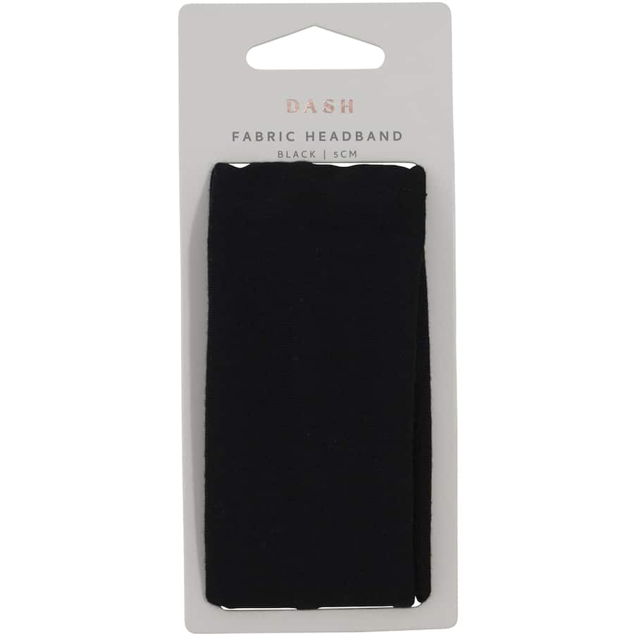 Black 5cm Dash Headband made from soft, thick fabric for comfort and moisture-wicking during workouts.