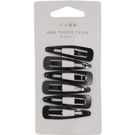 Six sleek black Dash Clips One Touch designed for secure, stylish hair styling and organization.