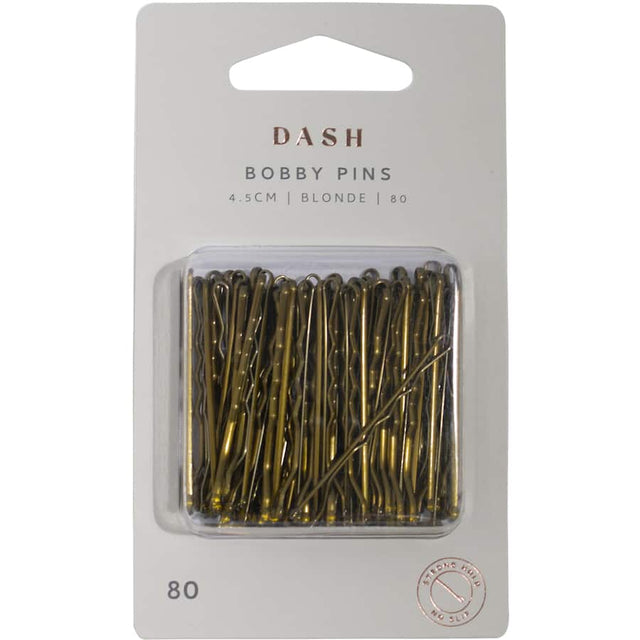 Bobby pins in blonde, 4.5cm, designed for a firm hold with rust-resistant material and stay-put tips for all hair types.