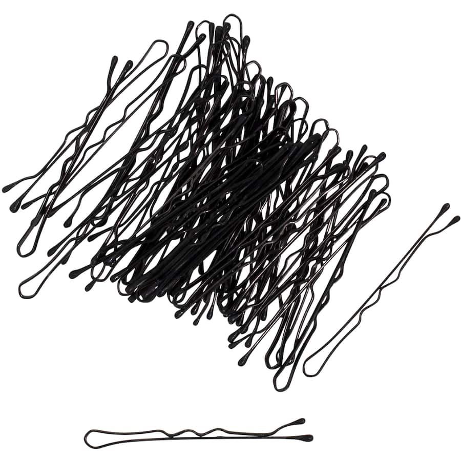 Black 4.5cm Dash Bobby Pins featuring stay put tips for a secure hold, ideal for all hair types and styles.