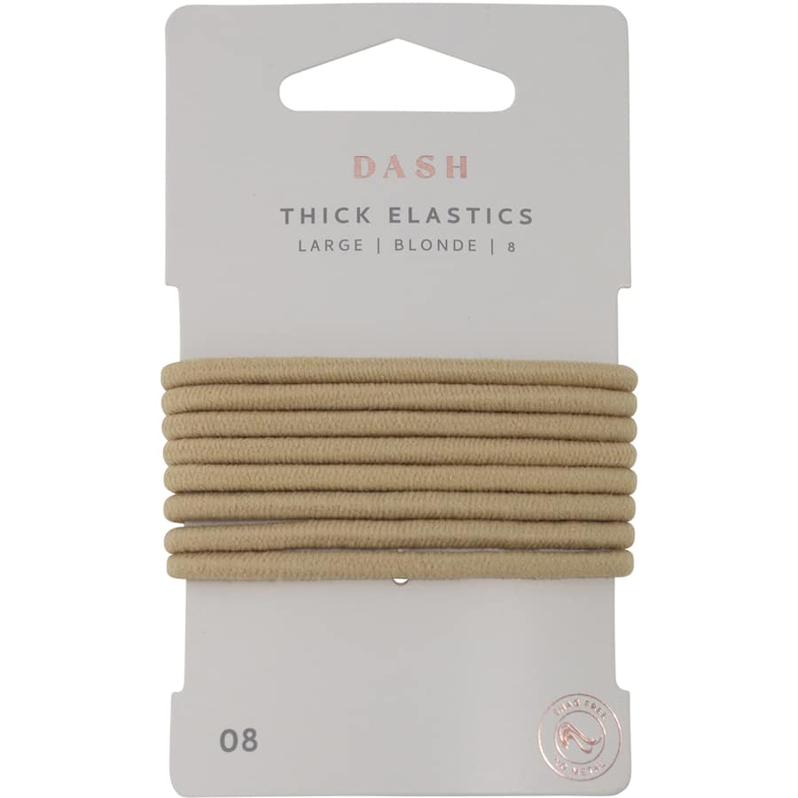 Large thick blonde hair ties from Dash, ideal for all hair types, featuring durability and stylish elegance, pack of 8.