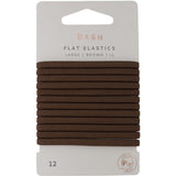 Large flat brown elastic hair ties in a pack of 12, designed for comfort and secure grip on all hair types.