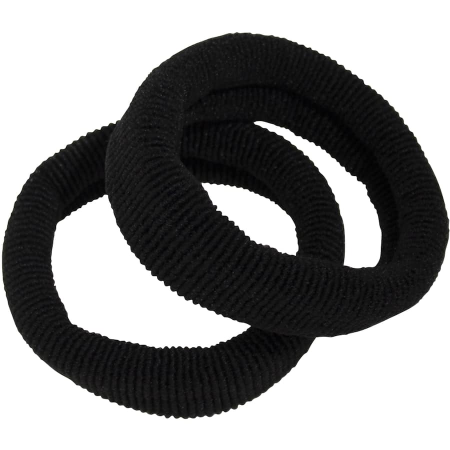 Extra large black ponytailers designed for all hair types, providing secure grip and comfort for stylish hairstyles.