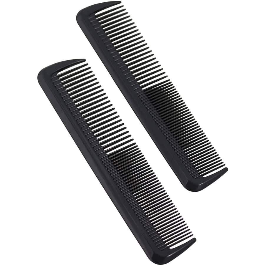 Stylish black pocket combs in a pack of 2, perfect for all hair types and easy for on-the-go grooming.