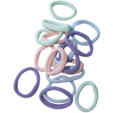 Colorful 15-pack of small pastel hair ties, soft and durable, perfect for styling without snagging.