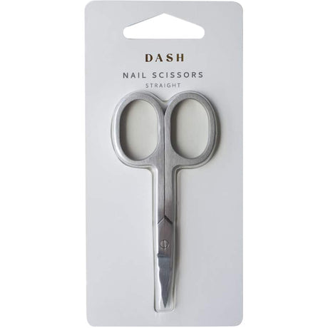 Stainless steel nail scissors with straight blades for precise cuts, ideal for nail care and grooming tasks.