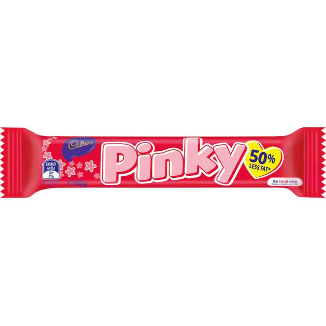 Cadbury Chocolate Bar Marshmallow Pinky with soft marshmallow center, creamy chocolate coating, and vibrant pink packaging.