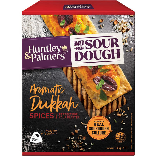 Artisanal sourdough crackers with Dukkah spice blend, perfect for dips and gourmet snacking.