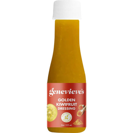 Genevieve's Golden Kiwifruit Dressing, a tangy-sweet dressing made with fresh kiwifruit for salads and marinades.