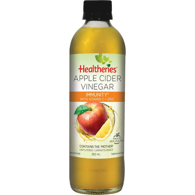 Unfiltered apple cider vinegar with 'mother', fortified with vitamin C and zinc for natural immunity support.