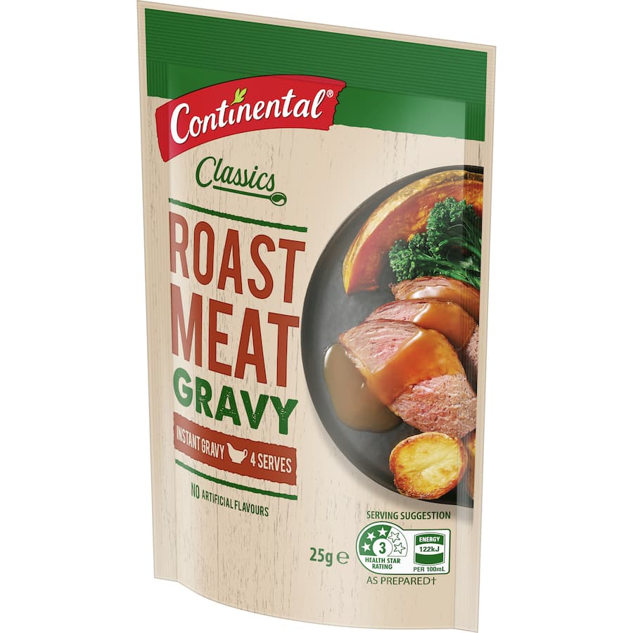 Rich and flavorful Continental Instant Gravy Mix for roast meat, perfect for enhancing dishes like lamb and beef.