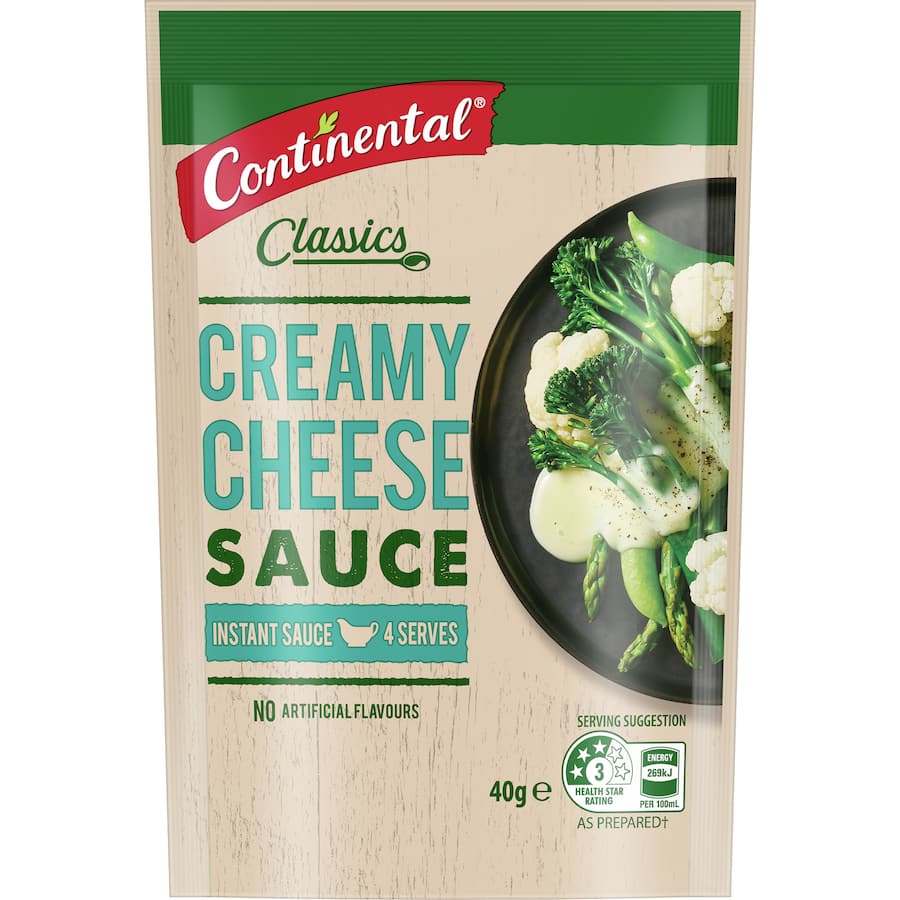 Creamy, flavorful Continental Cheese Sauce Instant Mix, ideal for enhancing pasta, chicken, seafood, and veggies.