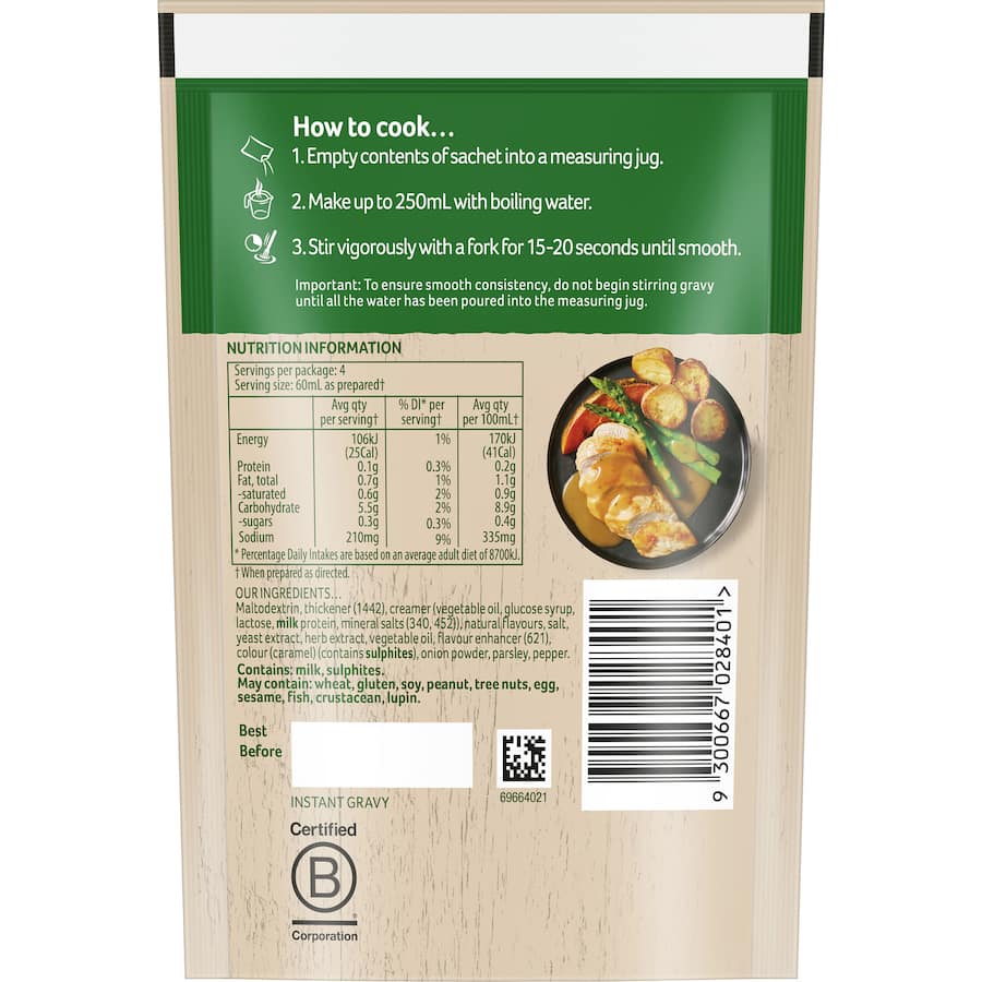 Continental Instant Gravy Mix Roast Chicken sachets for rich, flavorful gravy that elevates roast chicken and veggies, 99% fat-free.