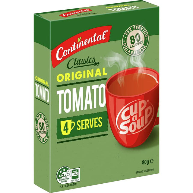 Warm bowl of Continental Classics Original Tomato Cup A Soup, featuring sustainably grown tomatoes and rich herb flavor.