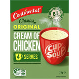 Creamy chicken soup in a cup, low-calorie snack with real flavor, easy to prepare with boiling water.