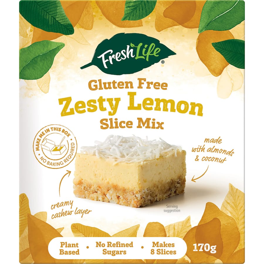 Gluten-free zesty lemon slice mix with almonds, coconut, and cashews; quick, no-bake plant-based indulgence.