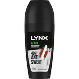 Lynx Men Antiperspirant Roll On Africa features a blend of warm spices, offering 48-hour sweat protection and a popular masculine scent.