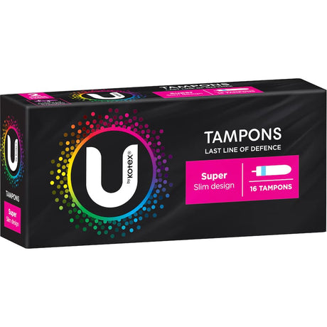 U by Kotex Tampons Super: ultra-absorbent and comfortable tampons with LeakGuard technology for heavy flow protection.