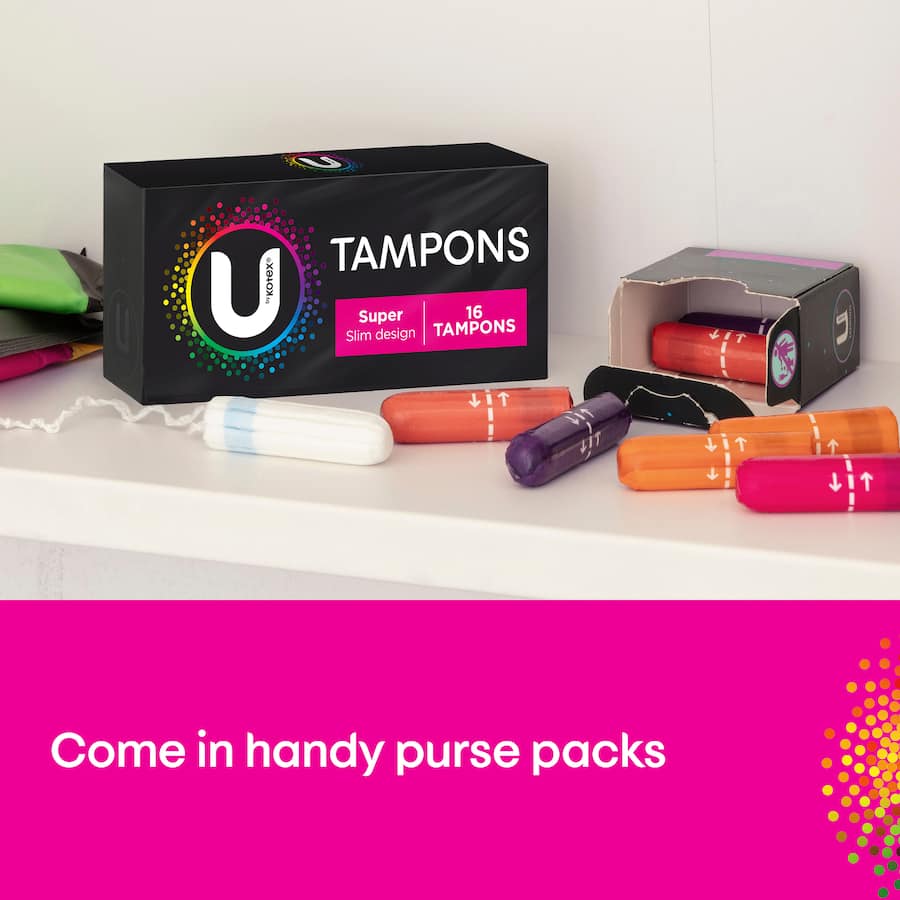 U by Kotex Super Tampons offer ultra-absorbent comfort, easy insertion, and reliable leak protection for heavy flow days.