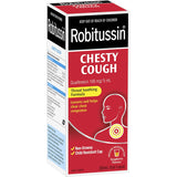 Robitussin Cough Medicine for Chesty Cough, Raspberry flavor, helps relieve cough and chest congestion with Guaifenesin.