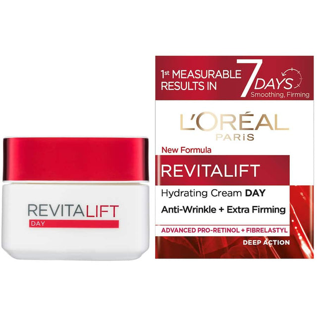 L'Oréal Paris Revitalift Anti-Wrinkle Cream, enriched with pro-retinol, promotes firmer, younger-looking skin.