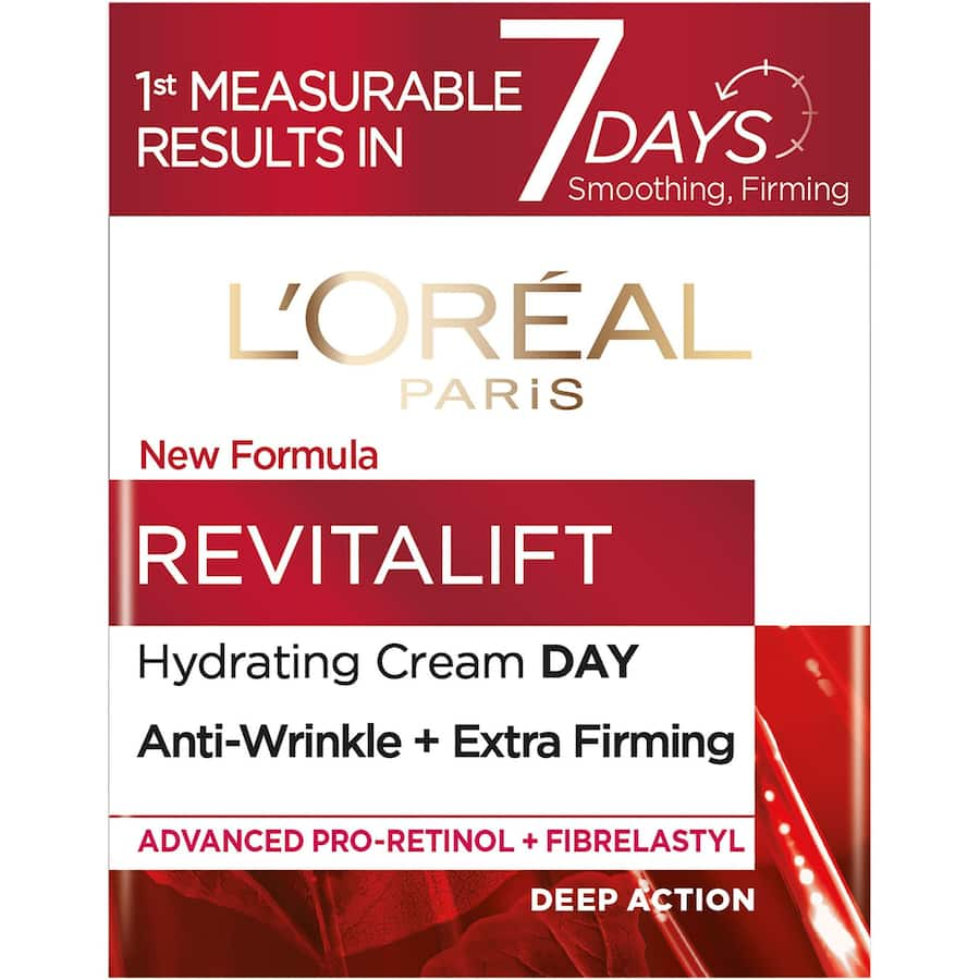 L'Oréal Paris Revitalift Anti-Wrinkle Day Cream, improves skin texture and elasticity for a youthful, radiant complexion.