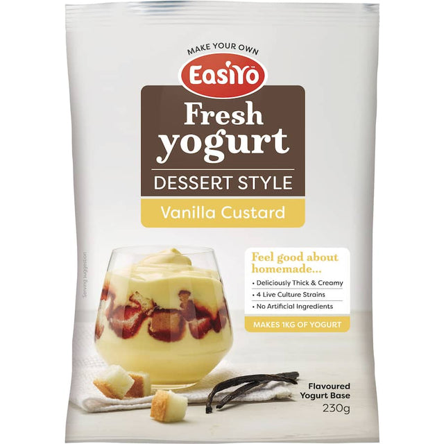 Easiyo Yoghurt Base Vanilla Custard, creamy and sweet, perfect for desserts and indulgent treats.