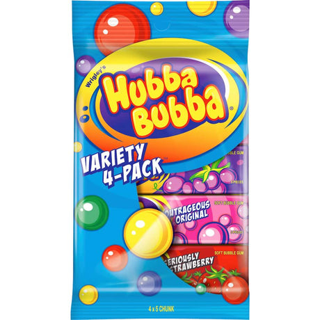 Colorful Hubba Bubba Bubble Gum Variety pack featuring four bold flavors for endless chewing enjoyment and bubble-blowing fun.