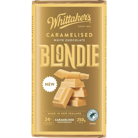 Whittaker's Chocolate Caramelised Blondie, a rich treat blending buttery goodness and premium chocolate in a chewy dessert.