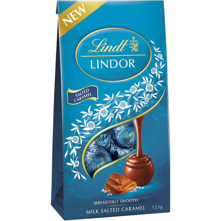 Lindt Lindor Chocolate Sharepack features rich salted caramel in smooth milk chocolate, perfect for sharing and indulging.